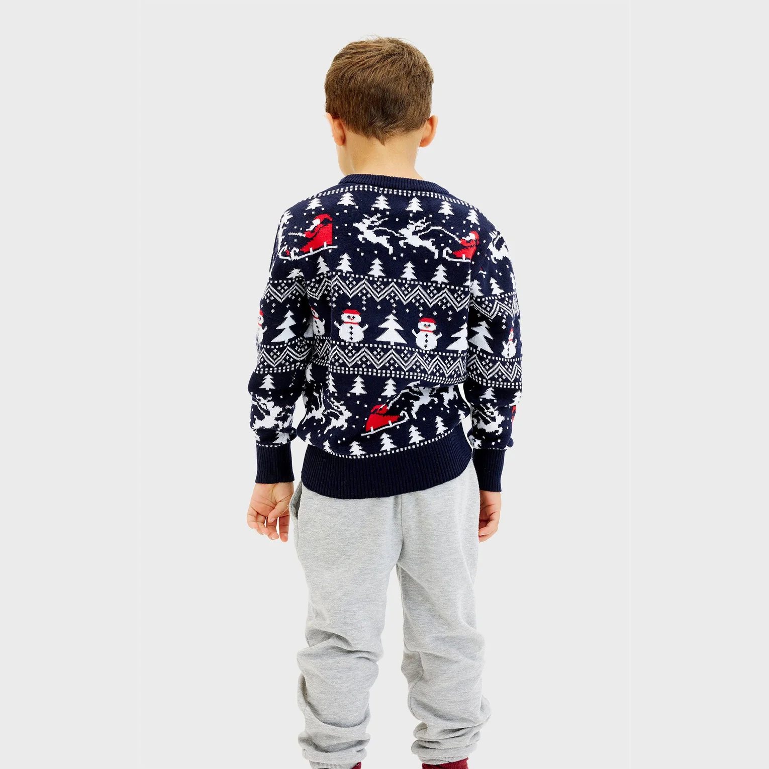 Christmas Sweater Unisex Stillvoller Weihnachtspullover in Marineblau - Schneemänner & Weihnachtsbäume