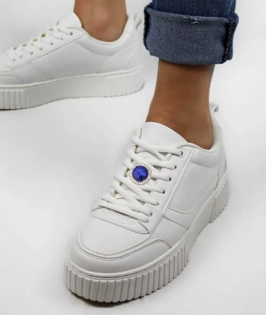 ShoeMe Charms für Schnürsenkel – Blauer Glasstein mit weissen Kristallen