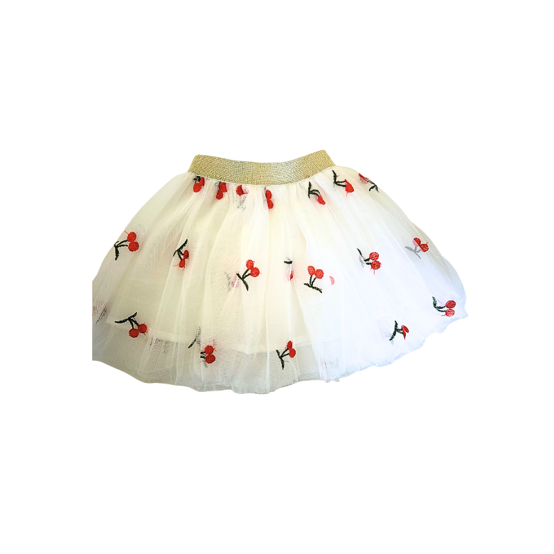 Ella & Monster Tüllrock Tutu White - weiß mit Kirschen Stickerei
