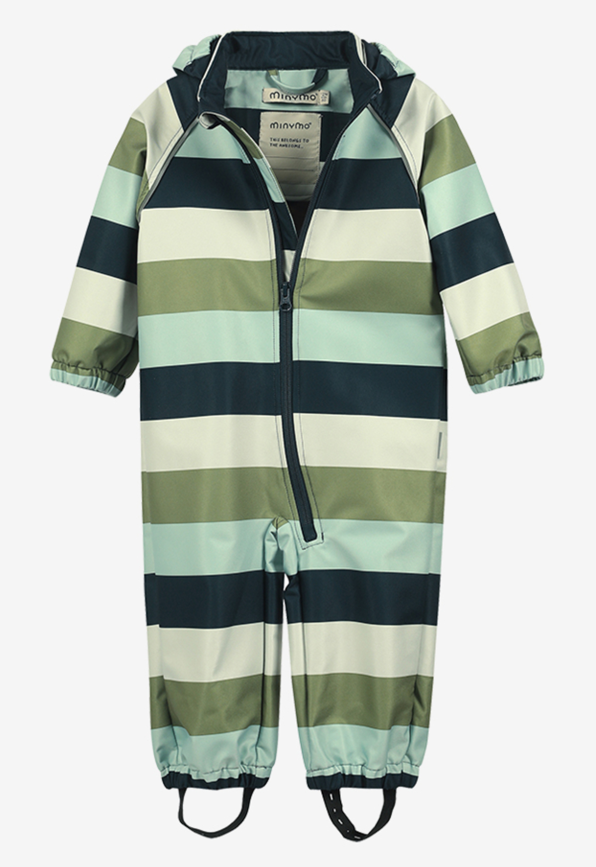 Minymo Softshellanzug in Blau/Mint/Grau gestreift mit Kapuze