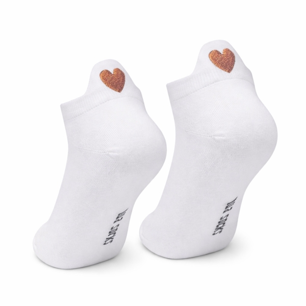 Lua Golden Heart Sneaker Socken in Weiß mit Herz in Toffee Braun 