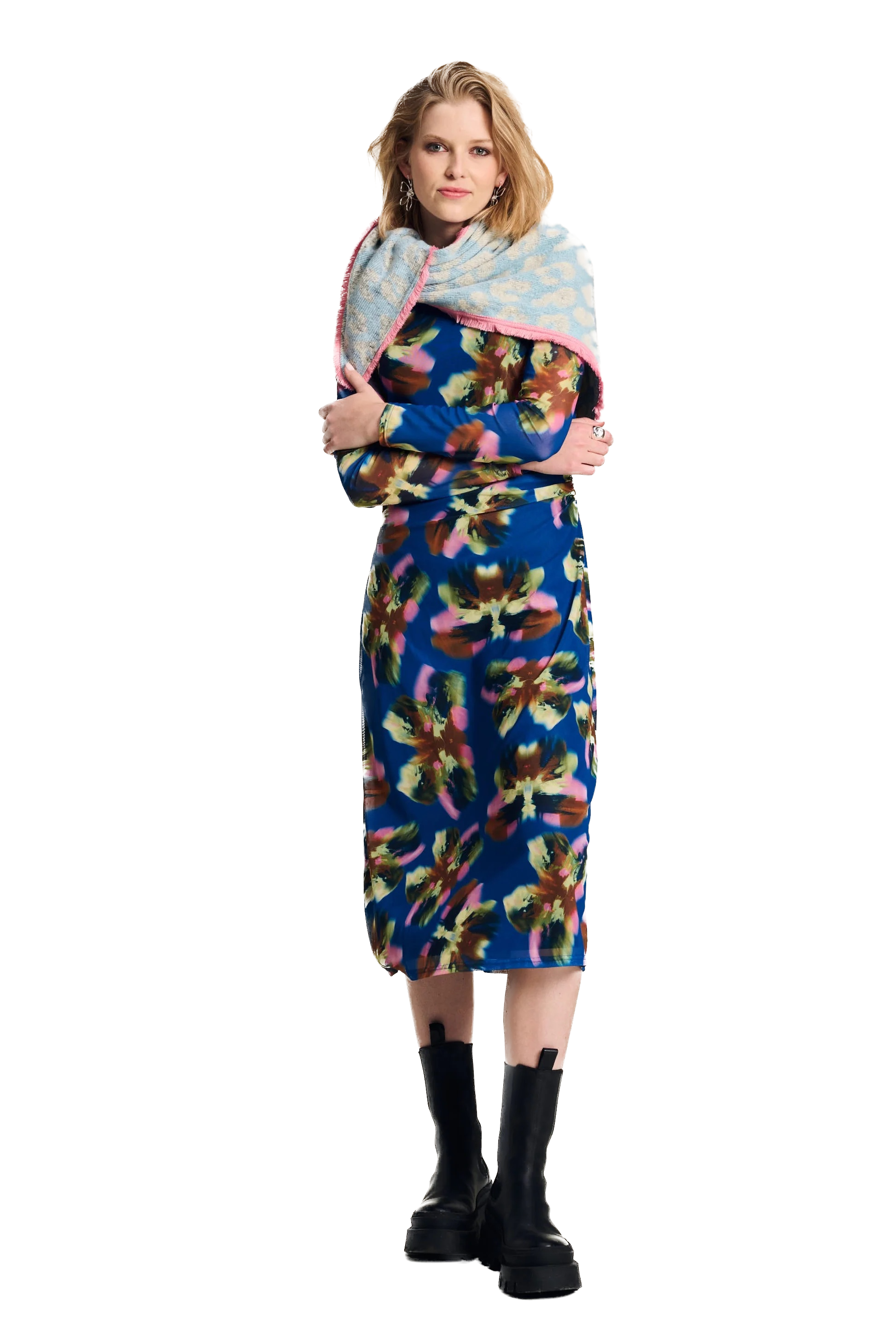 POM Amsterdam Dreieckstuch SHAWL - Animal Blue Ecru - SALE