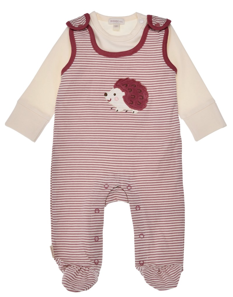 Bondi Strampler Berry Pink Geringelt mit Igel Bondi Strampler Berry Pink Geringelt mit Igel
