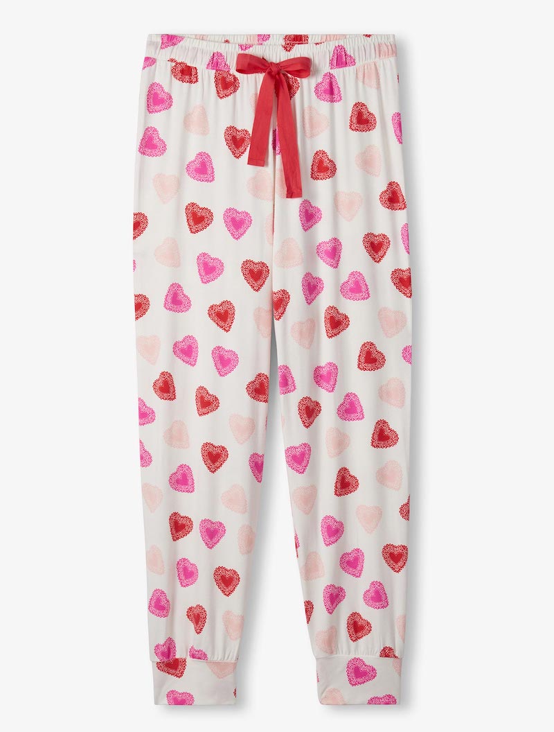 Hatley Damen Super Weiche Bambus Viskose Pyjama in Creme - Herzen - SALE