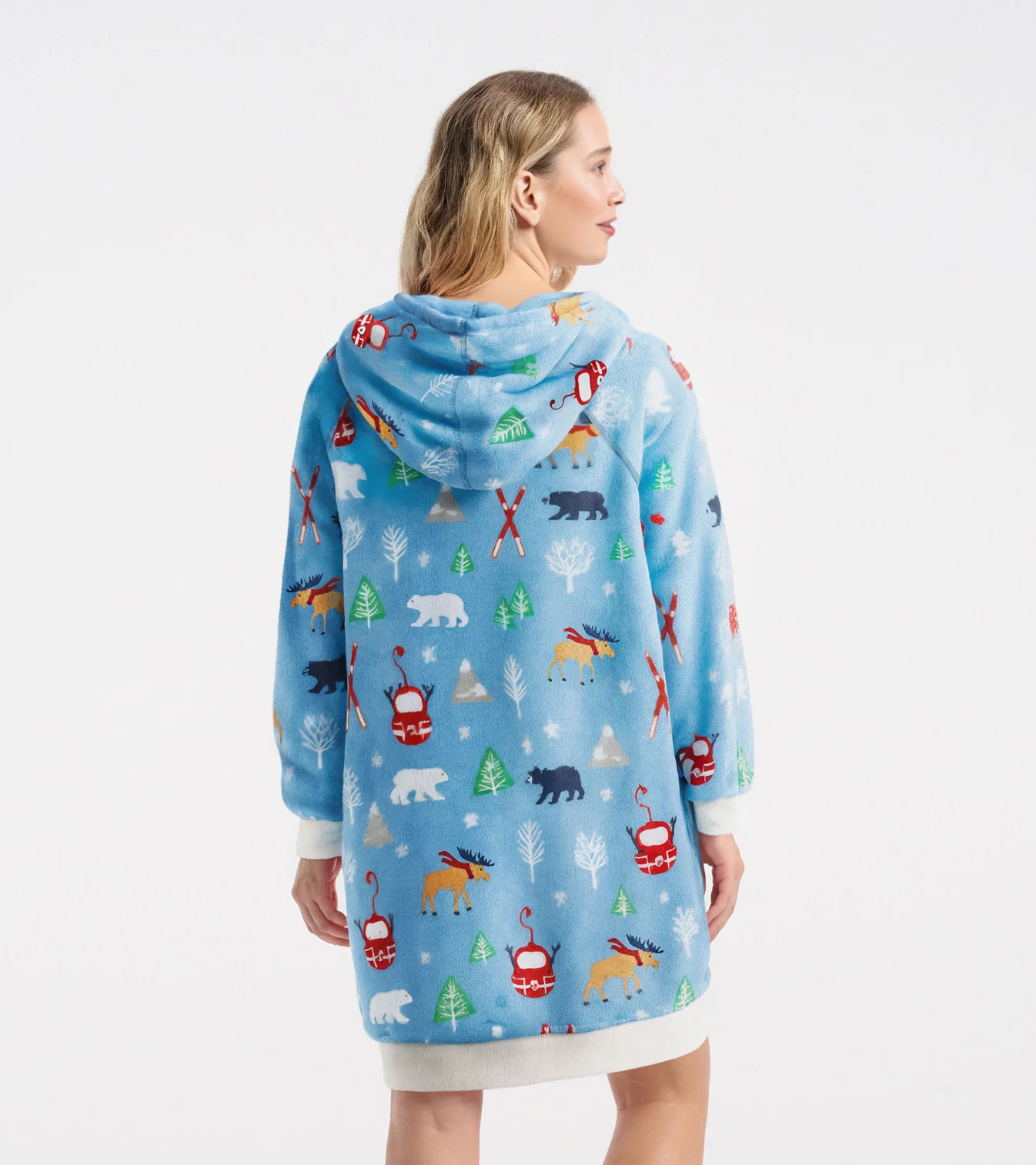 Little Blue House Oversized Fleece Hoodie Tunika in Blau - Vintage Ski