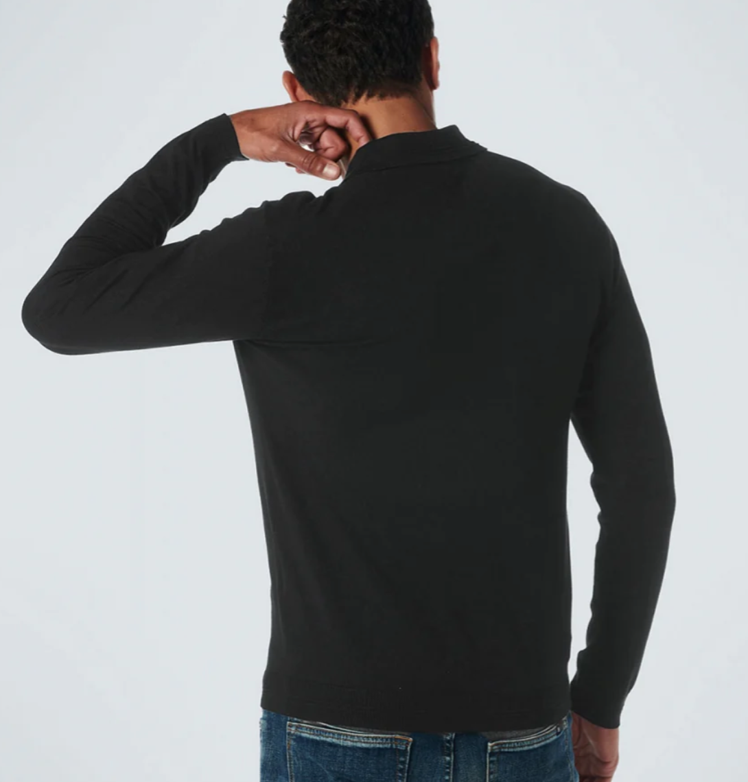 NO EXCESS Langarm Pullover Polo in Schwarz