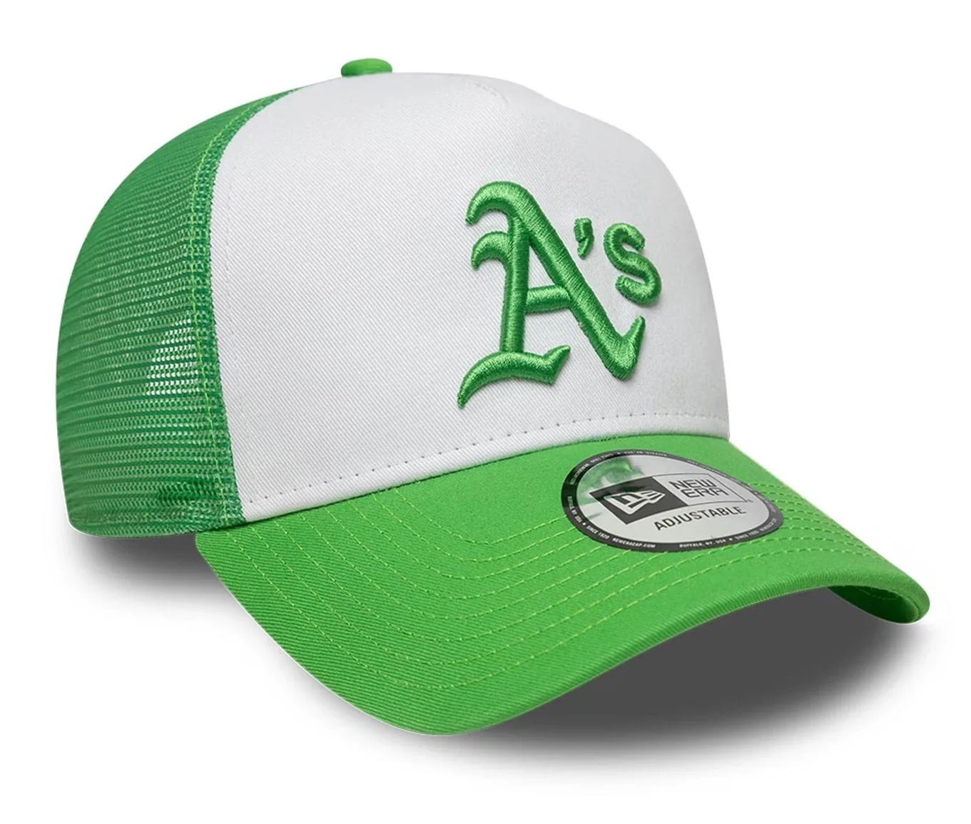 New Era Cap MLB League Essential Athletics 9FORTY A-Frame Trucker Cap - Cleveland A's in Limettengrün
