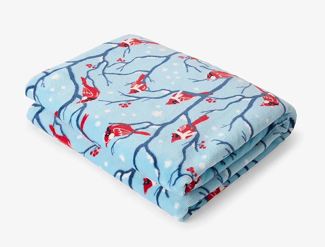 Winter Cardinals Kuscheldecke aus Fleece – Weihnachtliche Fleecedecke mit Rotkehlchen 127 x 152 cm