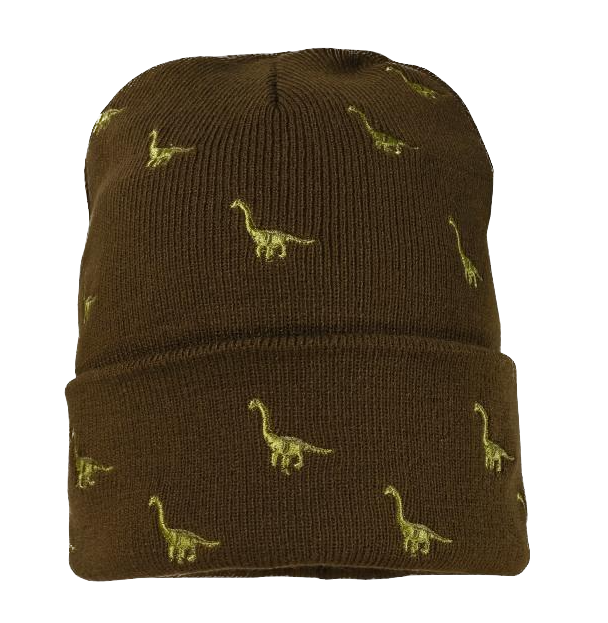 Maximo Beanie Mütze in Braun Brontosaurus Dino Stickerei