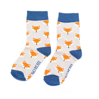 miss-sparrow-kindersocken-bamboo-boys-fox-faces-si Mr. Heron Bambus Kindersocken in Grau - Fuchs