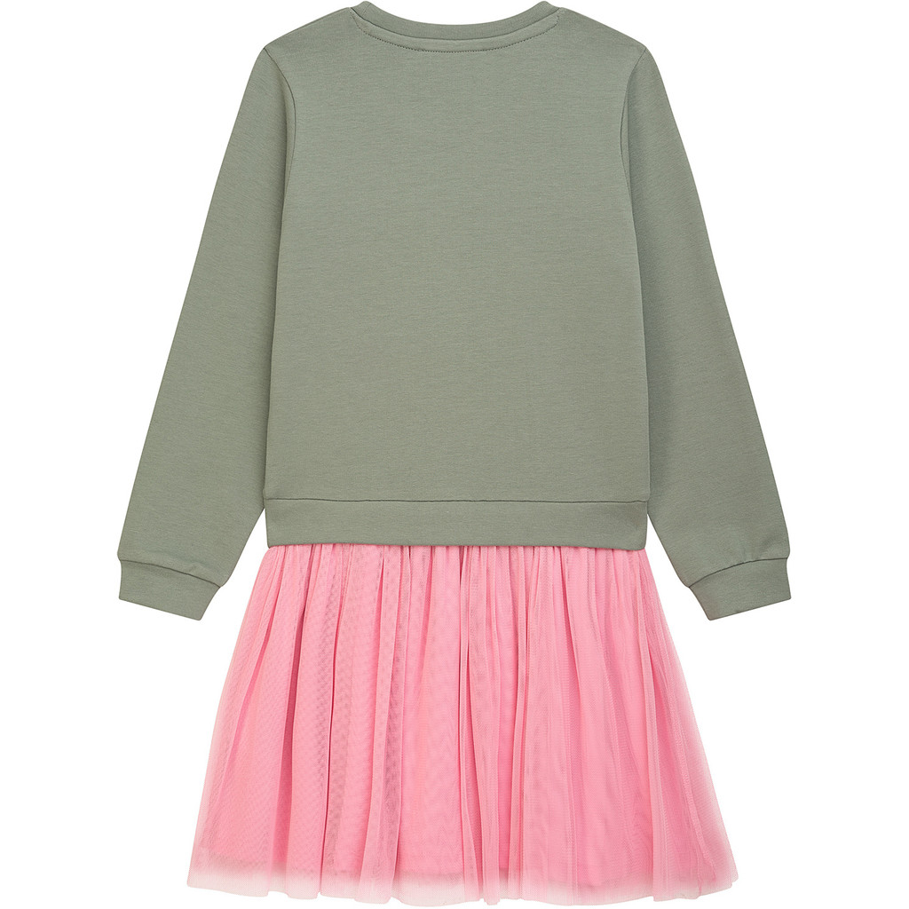 Danamade DERLE Süßes Jersey Kleid in Salbei Grün mit Rosa Tüllrock - Wendepailletten Eichhörnchen 