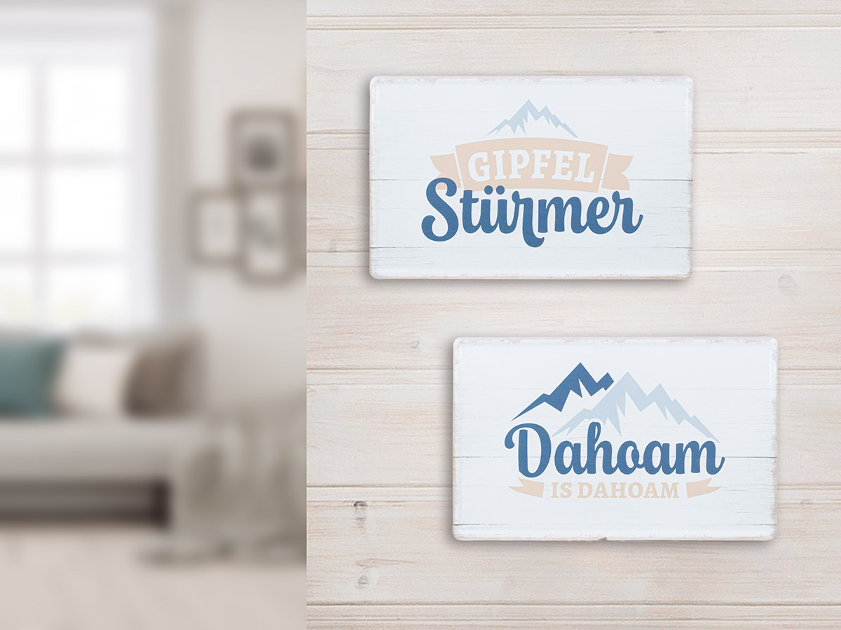 Gilde Metal Schild Rechteckig in Weiß & Blau - Berge - Wählen Sie Ihr Spruch Gilde Metal Schild Rechteckig in Weiß & Blau - Berge - Wählen Sie Ihr Spruch