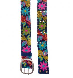 Smitten Gürtel bestickt in Blau mit bunten Blumen - Nia