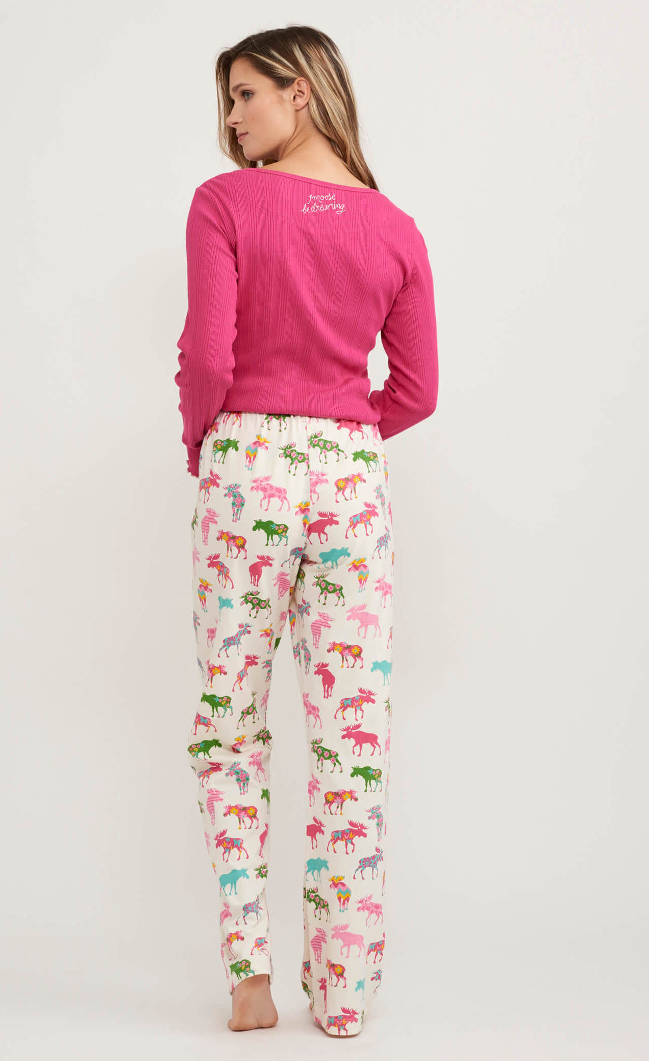 PA2WIMO002_B Little Blue House Damen Pyjama Hose Patterned Moose - Bunte Elche