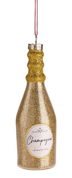 The Gift Company Weihnachtsschmuck - Glas Anhänger - Champagner Glitzer Flasche
