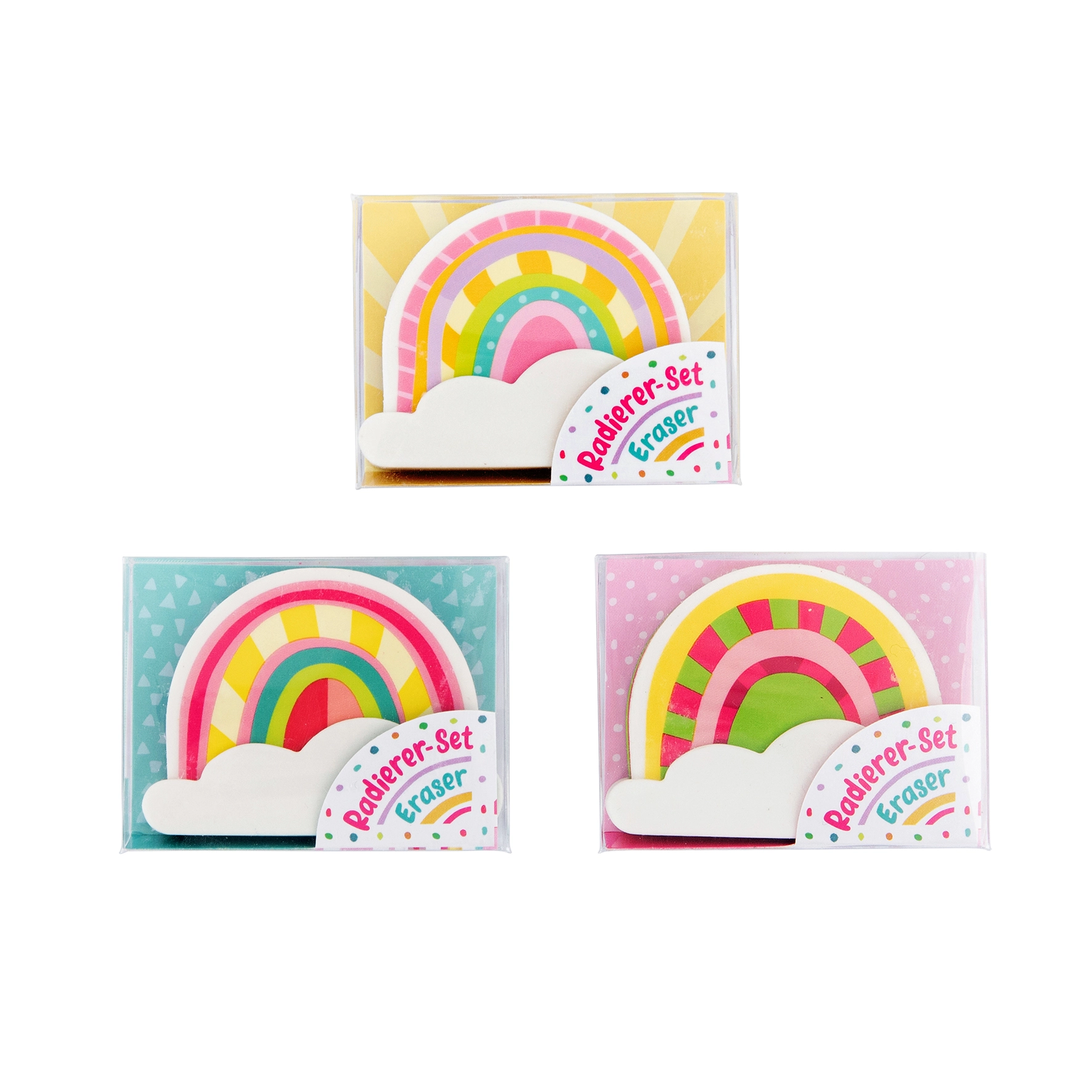 4eb254d603790f2777460fec33801dc88b11c0fa9dc69a6c895e547c4b823496 Trendhaus Good Feelings Radierer Set Regenbogen & Wolke