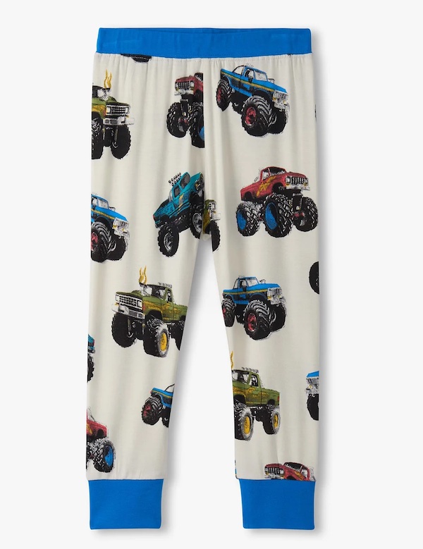 Hatley Langarm Bambus Pyjama in Creme & Blau - Monster Trucks