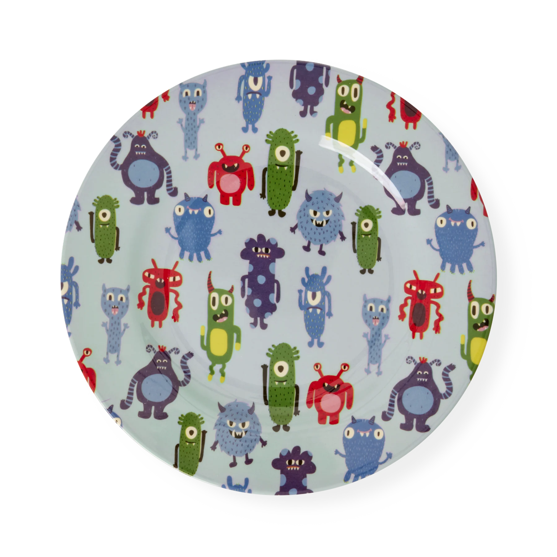 RICE Kinderteller - Hellblau - Monsters Print - SALE