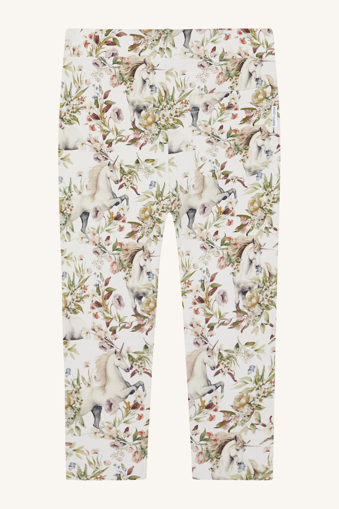 Hust & Claire Lisa Thermo-Leggings in Creme mit Einhorn & Blumen Muster