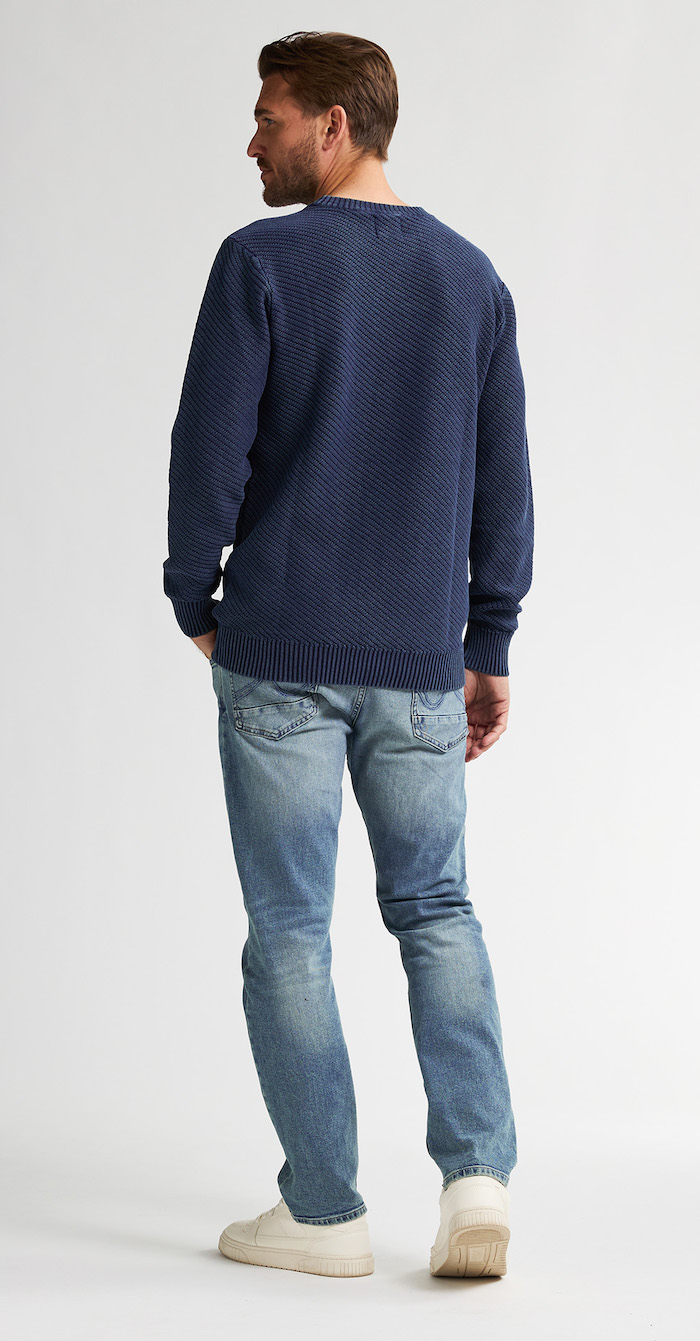 Petrol Industries Herren Strickpullover mit Diagonal Struktur in Blau