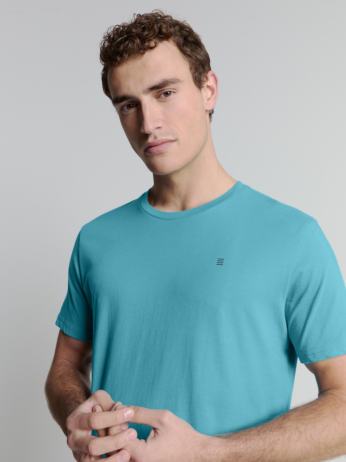 NO EXCESS Rundhals T-Shirt in Seablue Meeresblau - SALE