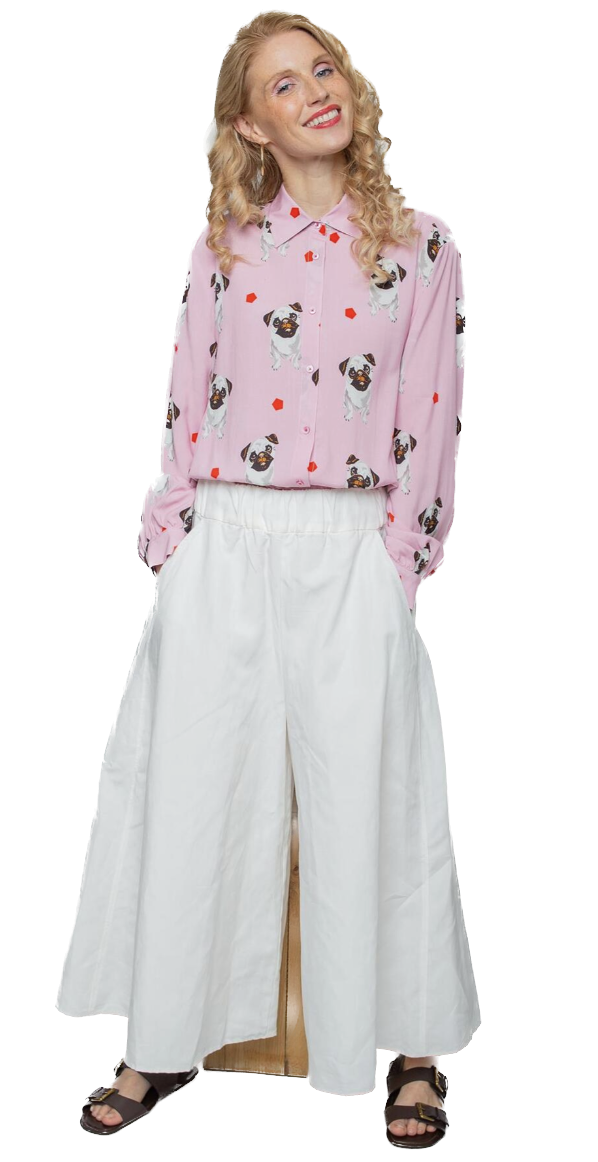 Emily van den Bergh Langarm Bluse in Pink - Hundeliebe - Pug