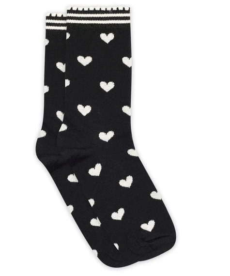 MP Denmark Nadia Socks Damen Merinowolle Premium socken in Schwarz mit Herzen