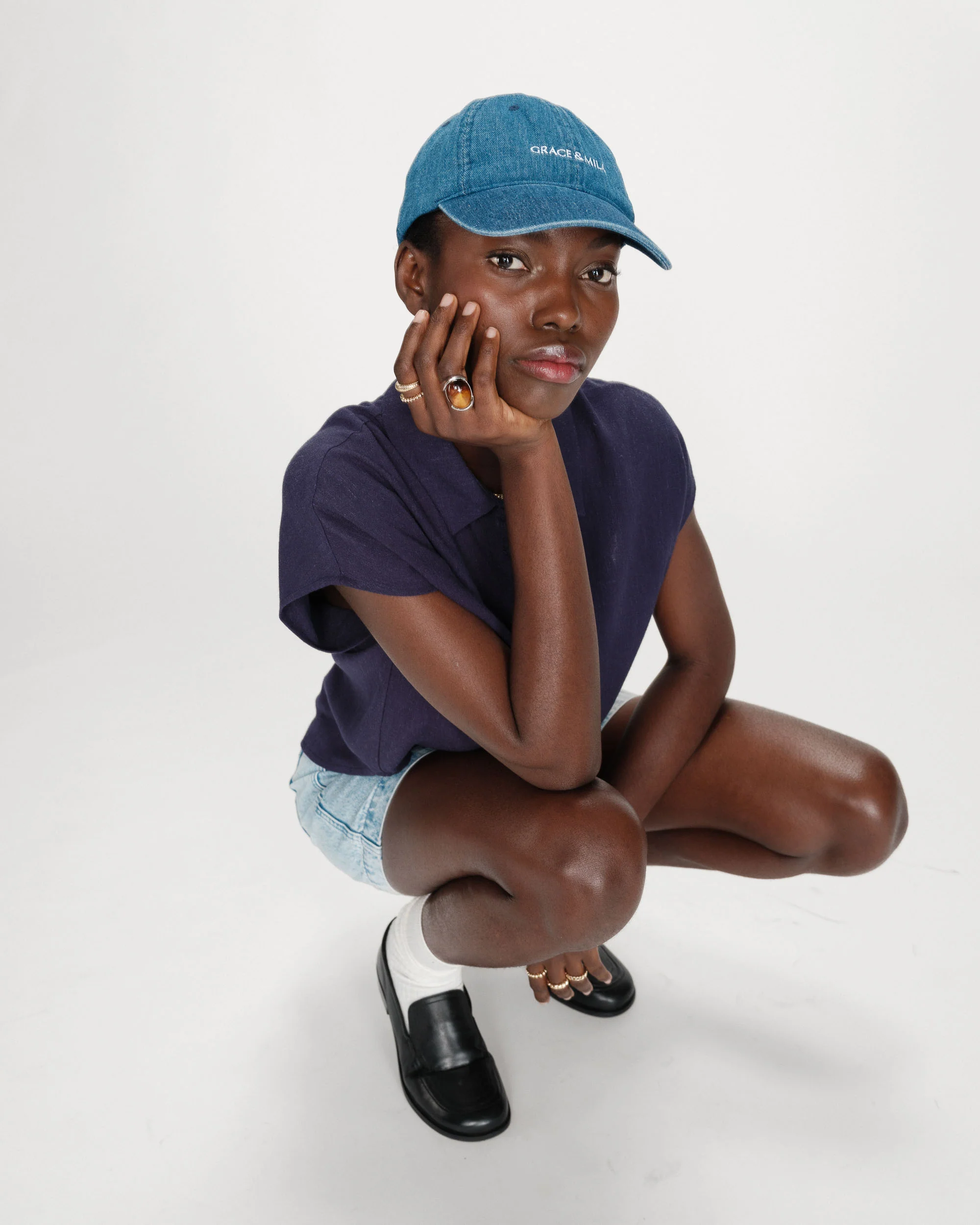 Grace & Mila PEREZ Leinen Viskose Kurzarm Bluse in Marineblau