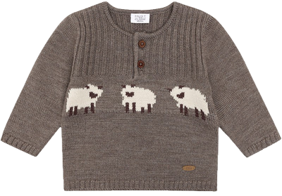 Hust & Claire Merinowolle Strickpulli Baby Pullover in Braun Deer Melange - Schafe Hust & Claire Merinowolle Strickpulli Baby Pullover in Braun Deer Melange - Schafe