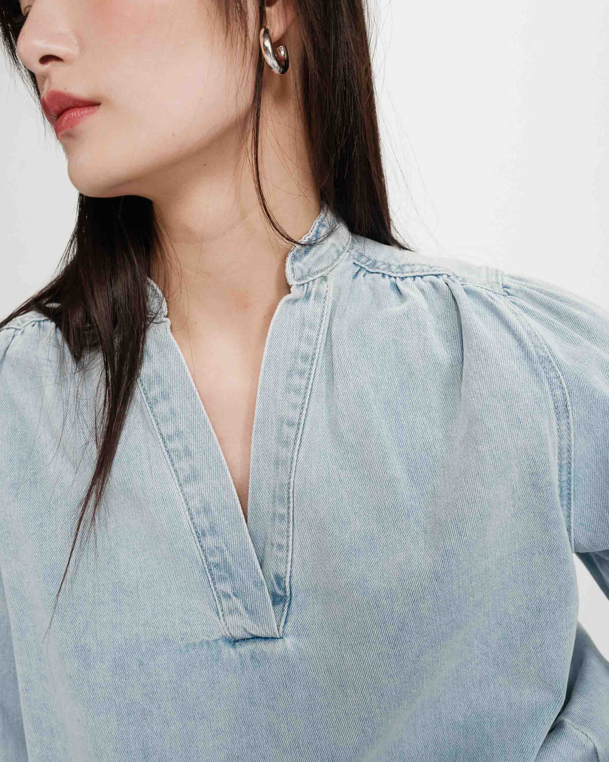 Grace & Mila Valory Denim Jeans Bluse in Skyblue
