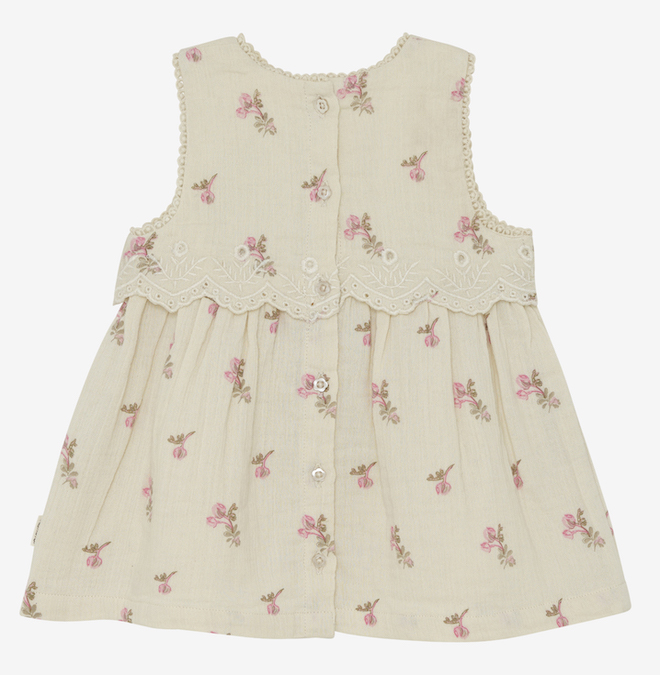 Minymo Baby Musselin Kleid in Creme mit Rosa Blumen - SALE Minymo Baby Musselin Kleid in Creme mit Rosa Blumen - SALE