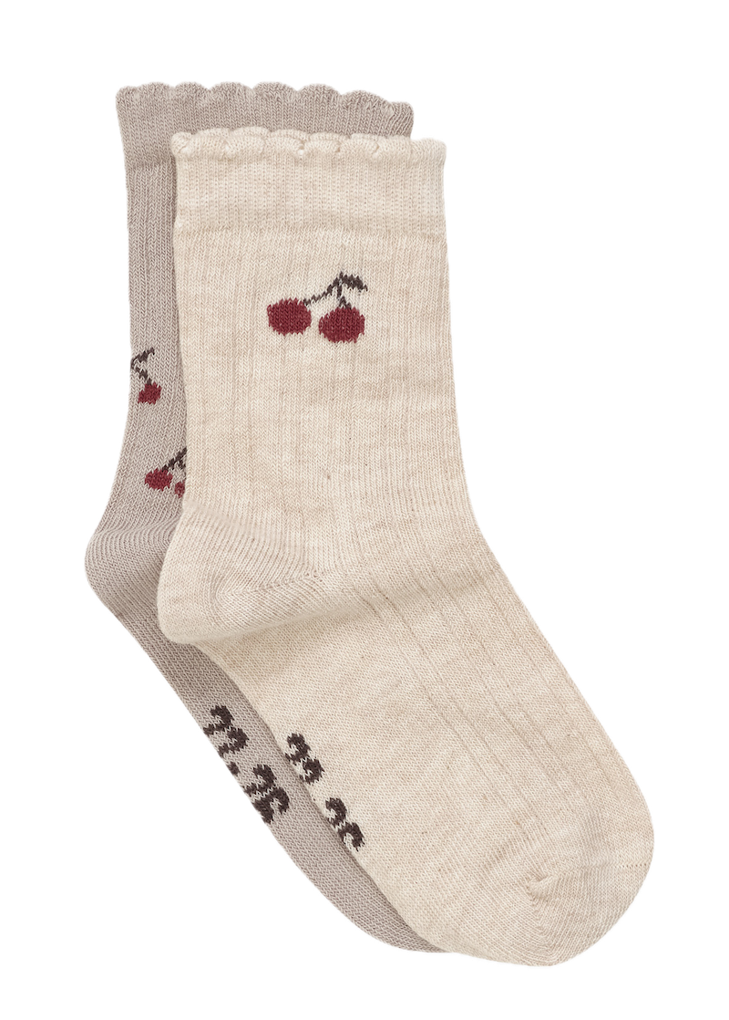 Minymo 2-er Pack Socken mit Wellenrand in Beige und Creme - Cherry - Kirsch Minymo 2-er Pack Socken mit Wellenrand in Beige und Creme - Cherry - Kirsch