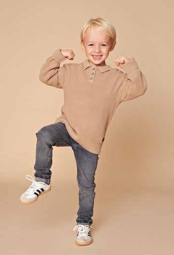 Babyface Stains & Stories Strick Polo Pullover mit Kragen in Beige Braun Babyface Stains & Stories Strick Polo Pullover mit Kragen in Beige Braun