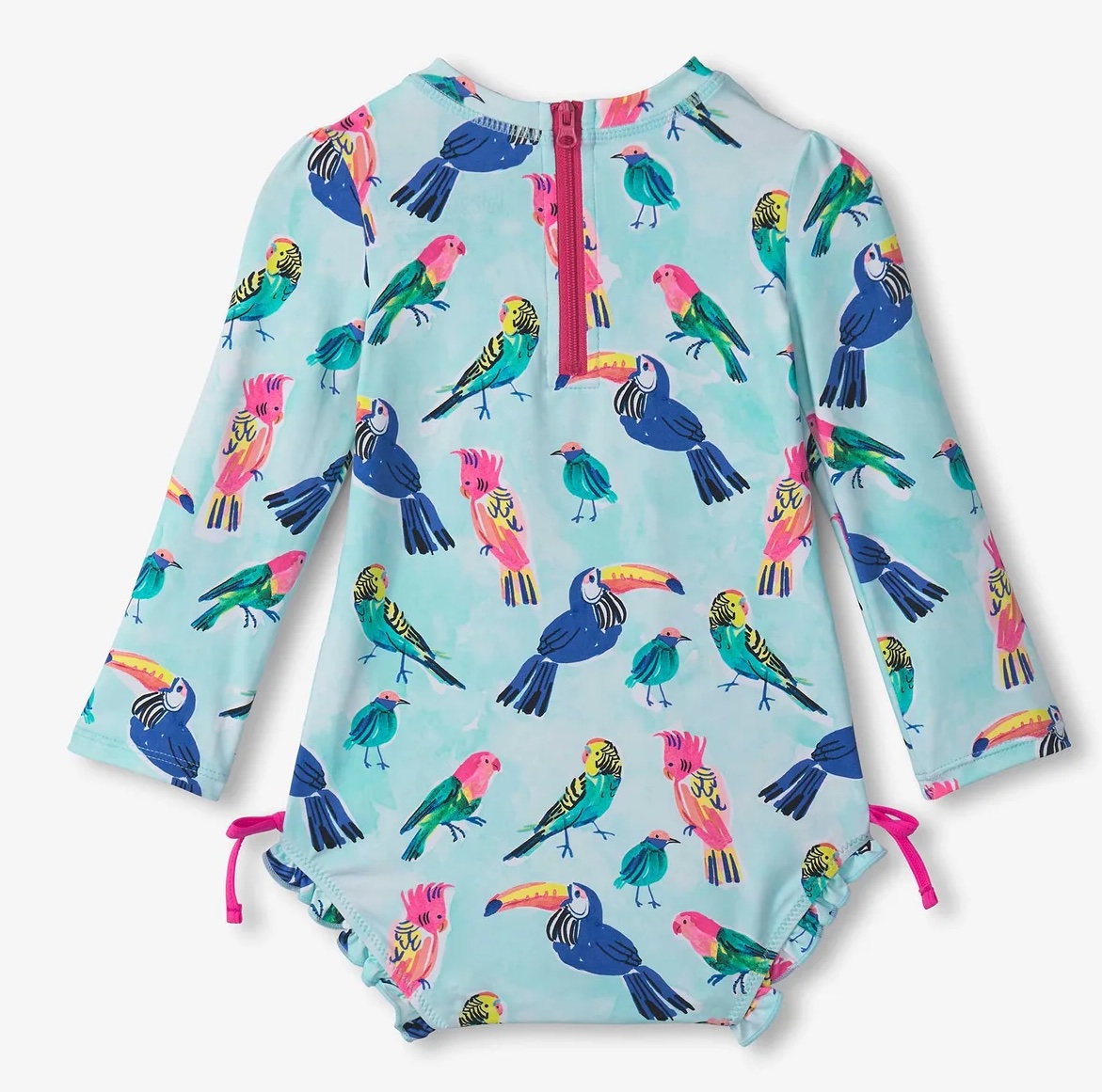 Hatley Baby Badeanzug / Rashguard in Hellblau mit Bunten Tropischen Vögel Hatley Baby Badeanzug / Rashguard in Hellblau mit Bunten Tropischen Vögel