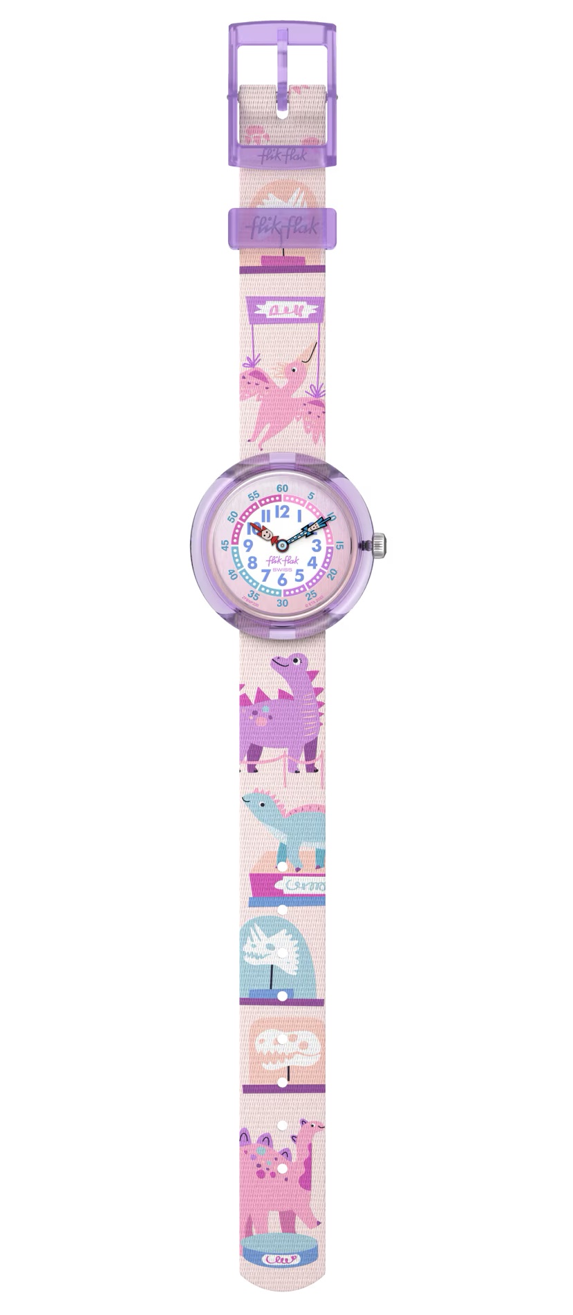 Flik Flak Kinderuhr in Rosa & Flieder - Dinosaurier - Dinology