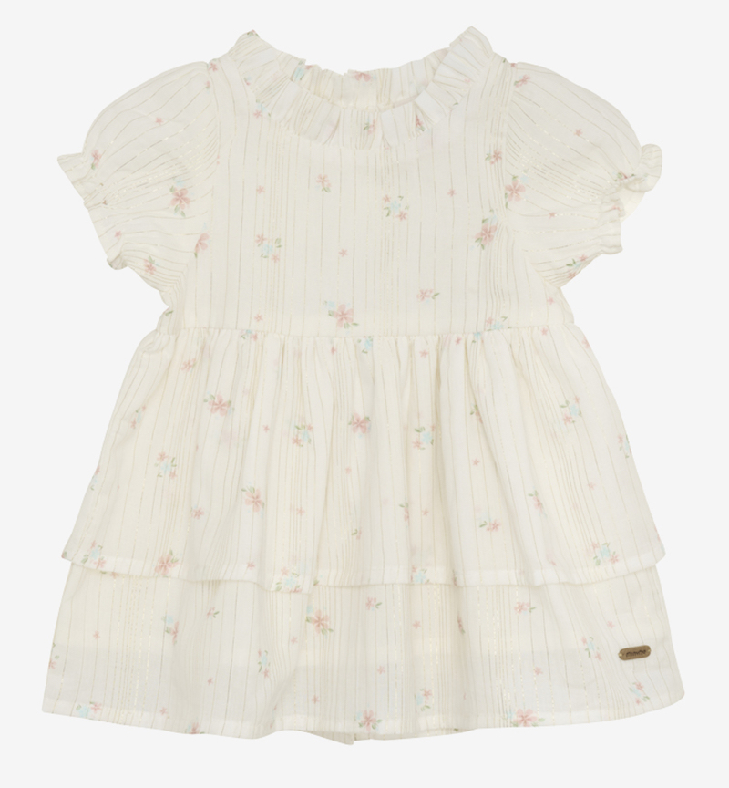 Minymo Baby festliches Kleid in Ecru Weiß mit zarten Blumen