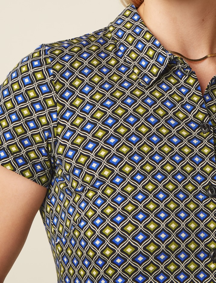 King Louie Damen Bluse Blend - Rauten in Blau/Grün King Louie Damen Bluse Blend - Rauten in Blau/Grün