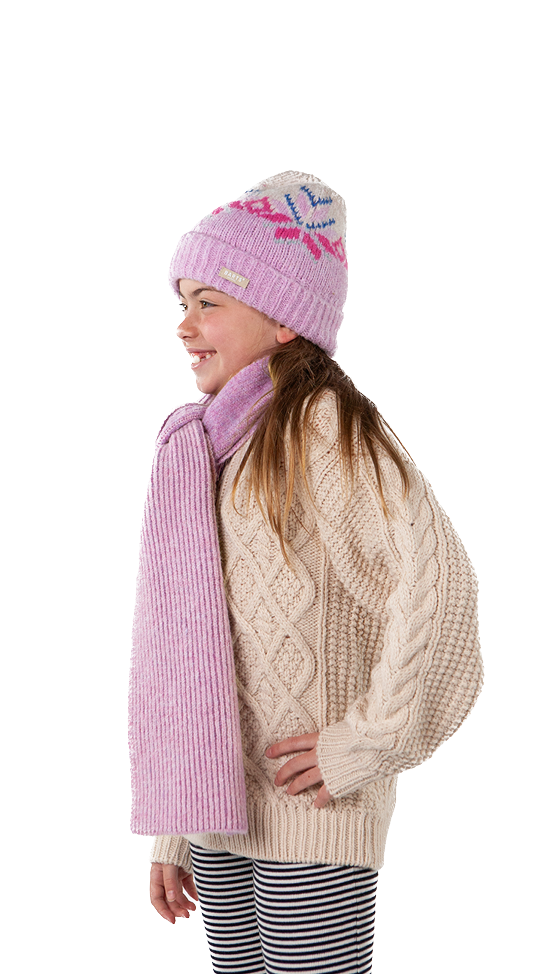 Barts Kassanya Beanie mit Umschlag - Norwegisches Muster - Orchid/Rosa,Pink,Creme Barts Kassanya Beanie mit Umschlag - Norwegisches Muster - Orchid/Rosa,Pink,Creme