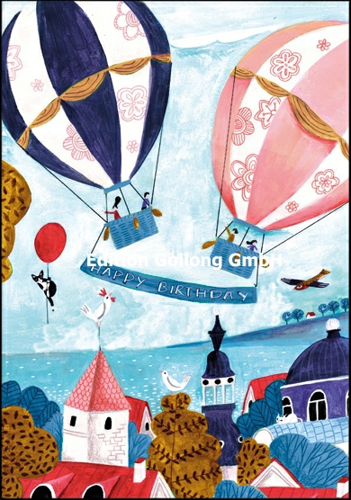 1-6557 Edition Gollong Geburtstagskarte Heißluftballonen