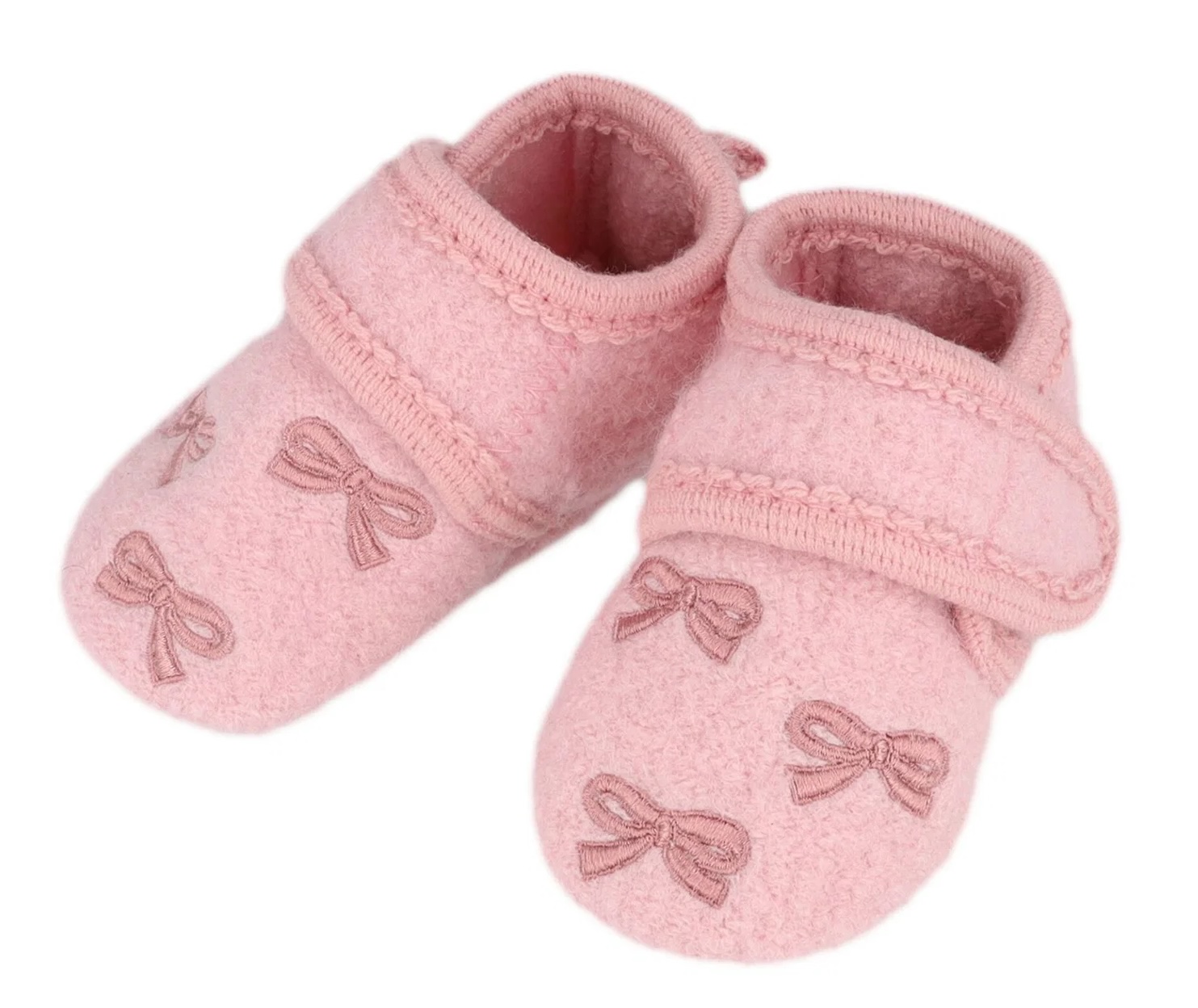 maximo Mädchen Lauflernschuhe aus Wolle in Altrosa mit Schleifenstickerei und Klettverschluss