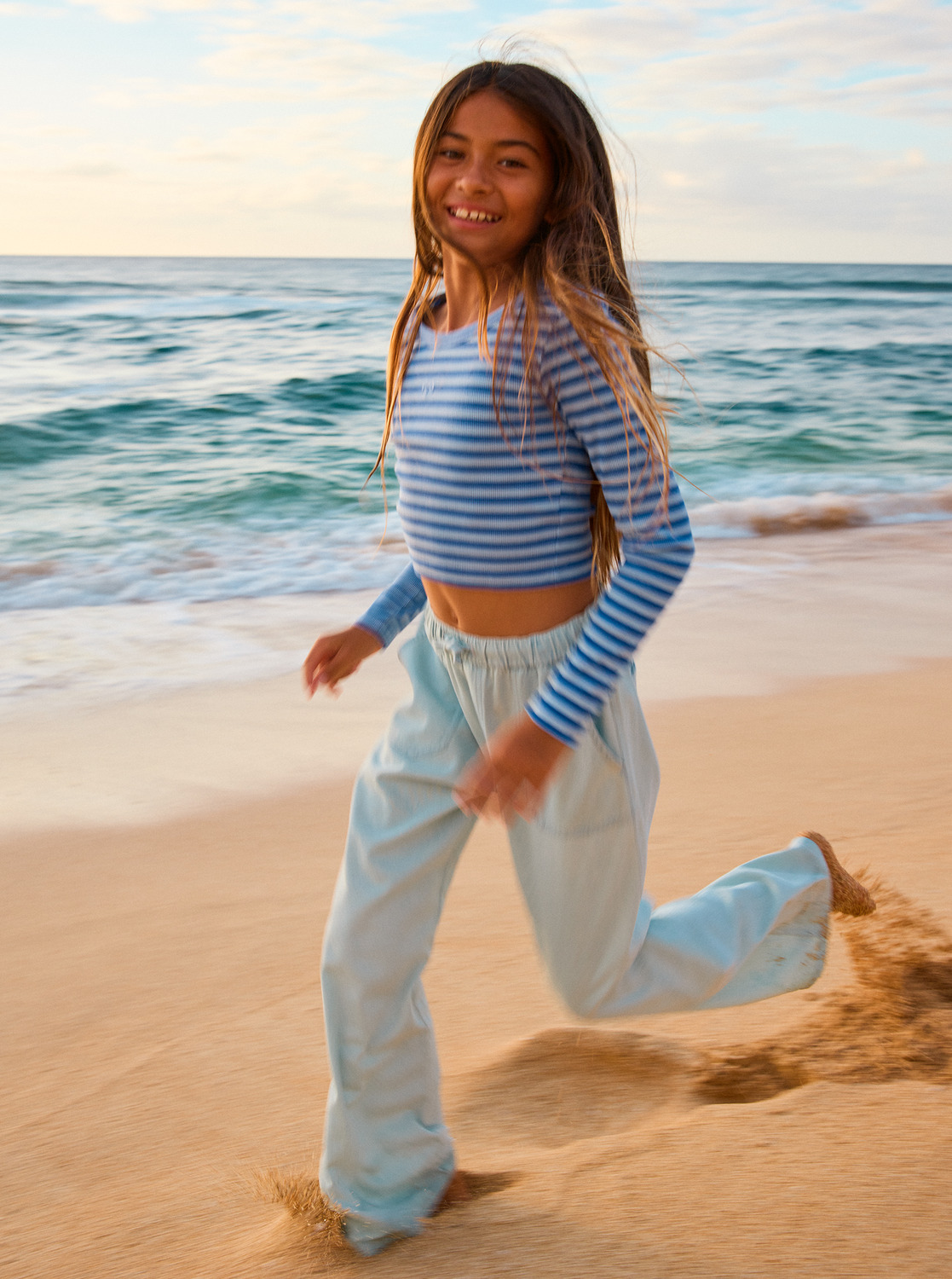 Roxy Hey Yeah Yeah - Langarmshirt für Mädchen in Dazzling Blue Party Wave Strip/Blau gestreift - SALE Roxy Hey Yeah Yeah - Langarmshirt für Mädchen in Dazzling Blue Party Wave Strip/Blau gestreift - SALE
