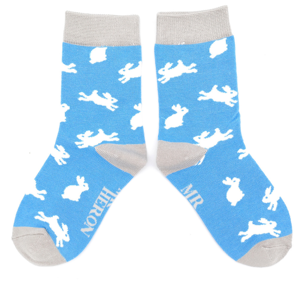 Miss Sparrow Bambus Kindersocken in Blau - Hasen