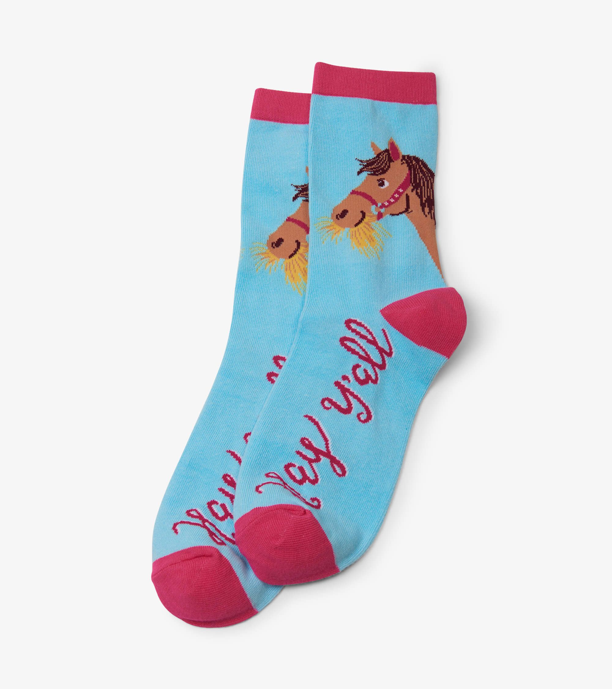 U3ffdWRw Little Blue House Damen Socken - Hay Y'all - Pferd