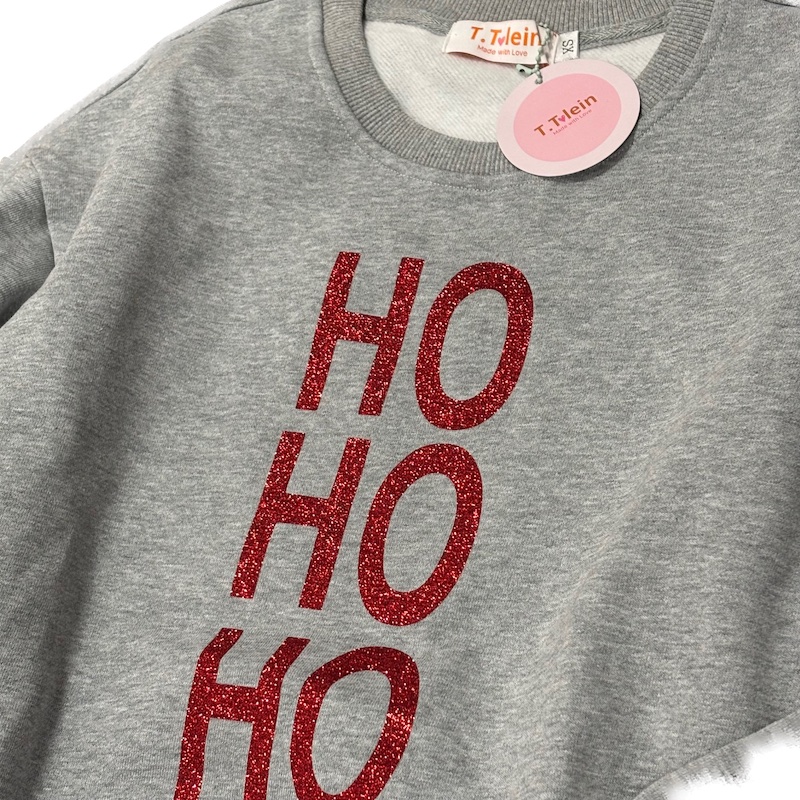 T.Tolein Christmas Sweatshirt in Grau zum Weihnachten mit Glitzer in Rot - HO HO HO 