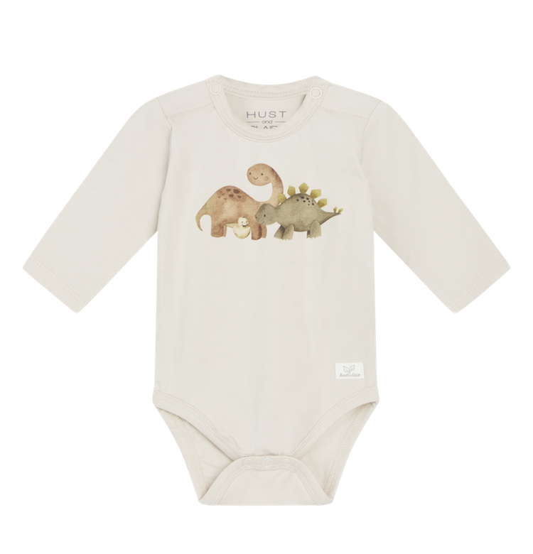 Hust & Claire Langarm Body in Creme Oatmeal- Dinosaurier
