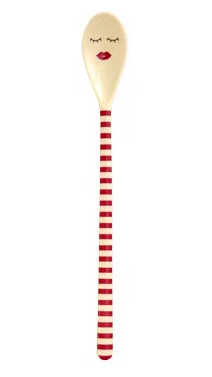 RICE Melamin Latte Löffel - Red Stripes - Wimpern & Lipstick Mund - Set von 3 RICE Melamin Latte Löffel - Red Stripes - Wimpern & Lipstick Mund - Set von 3