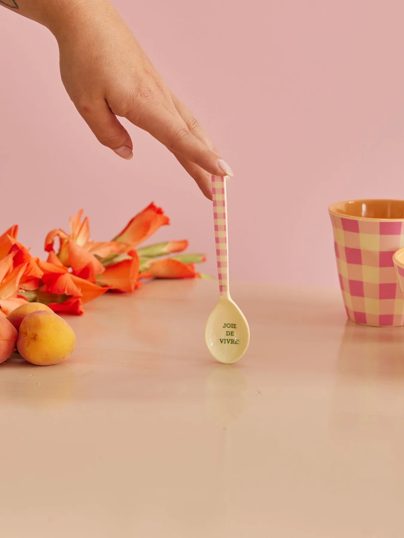 RICE Melamin Teelöffel - Small Melamine Spoon - Pink Karo - Joie de Vivre!