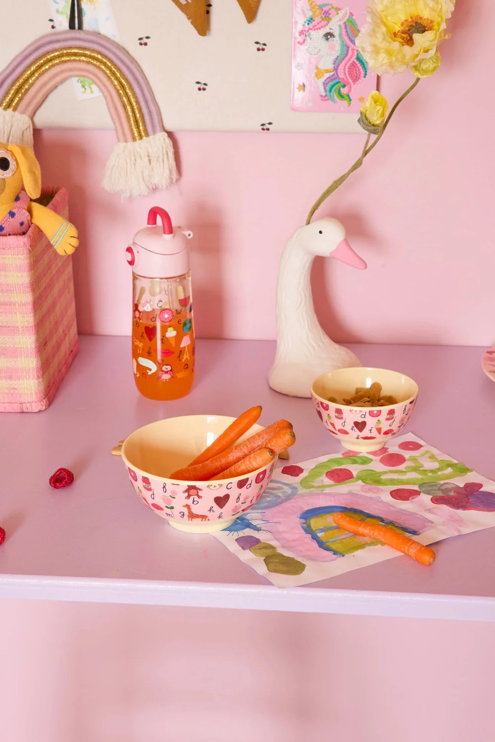 RICE Melaminschüssel ABC Print in Pink – 700 ml 