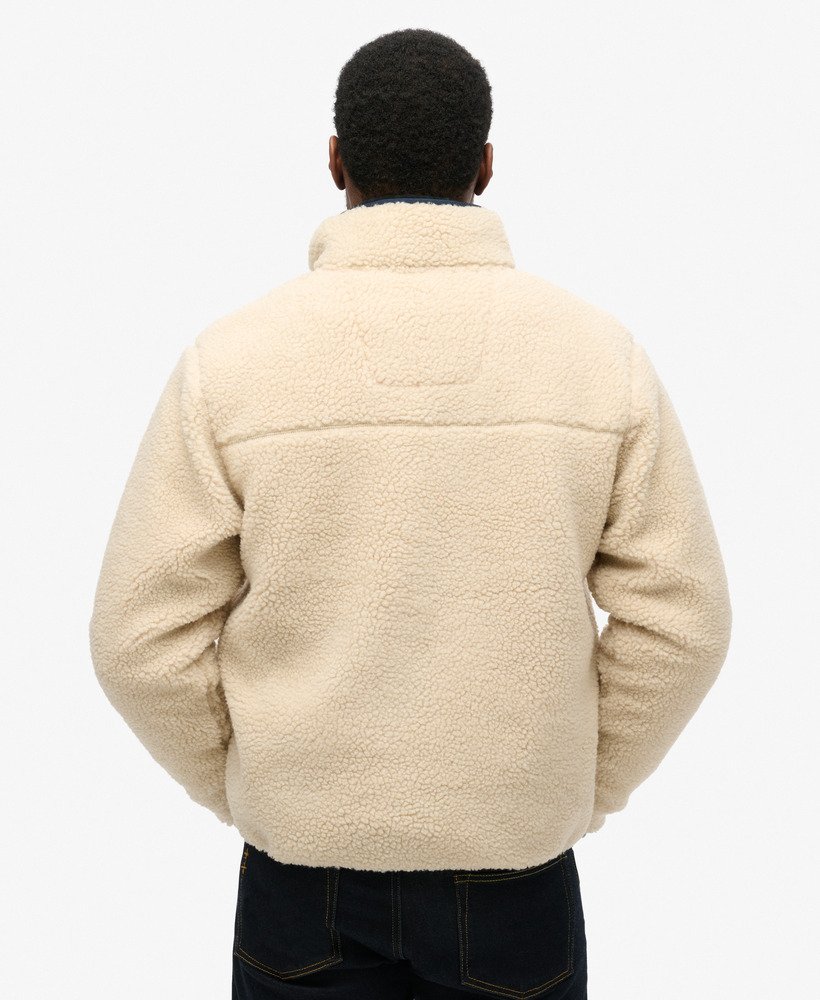 Superdry Vintage Retro Teddy Fleece Jacke in Creme & Blau Superdry Vintage Retro Teddy Fleece Jacke in Creme & Blau
