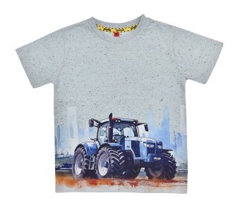 Bondi Kurzarm T-Shirt in Blau Melange - Big Print Traktor